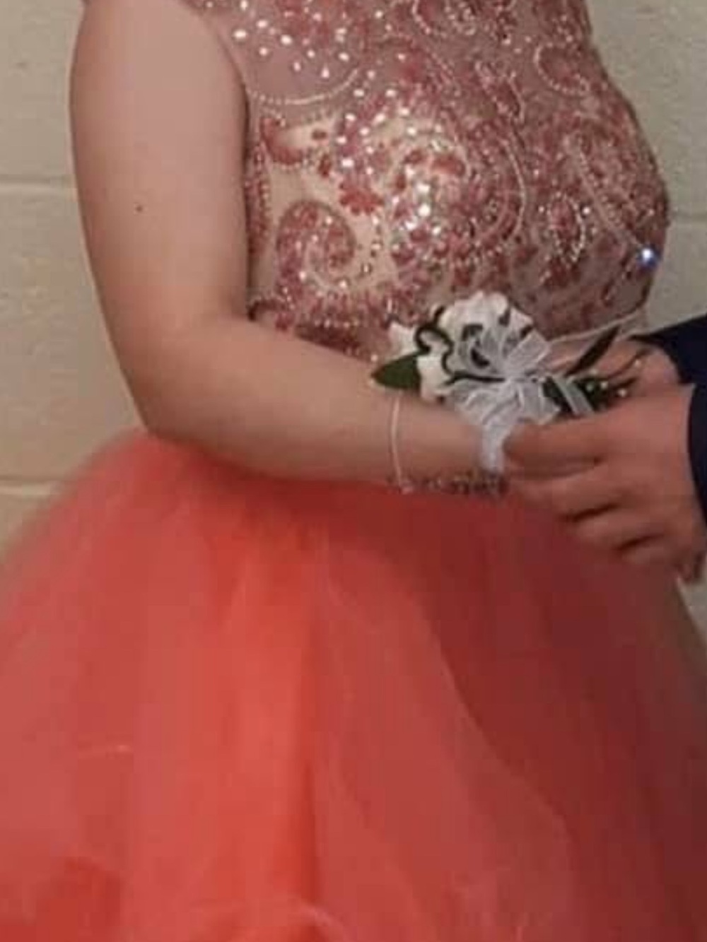 Mini Coral Tulle Party Dress with Embellished Bodice